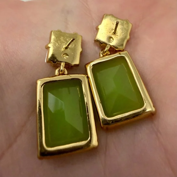 Kate Spade Shine On Collection Green Clear Rectangle Drop Earrings Gold Tone - Picture 7 of 8
